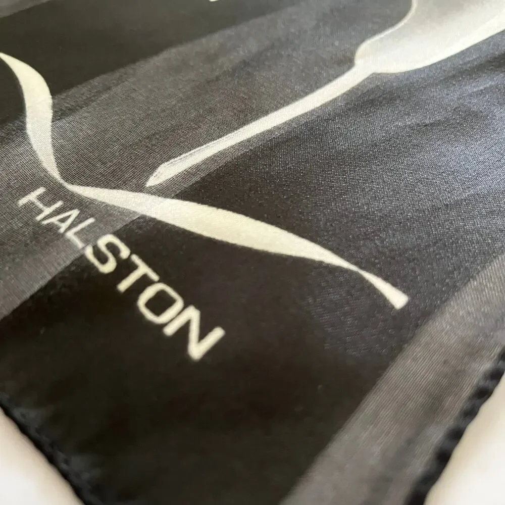 Vintage Halston Calla Lily Italian Striped Chiffon Opaque Monochrome Long Scarf
